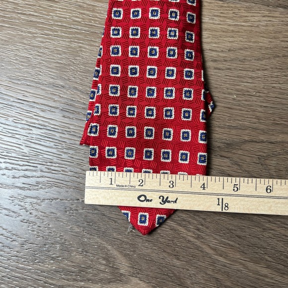 Polo by Ralph Lauren‎ Red Geometric Silk Necktie Made By Hand Mens - Picture 5 of 6